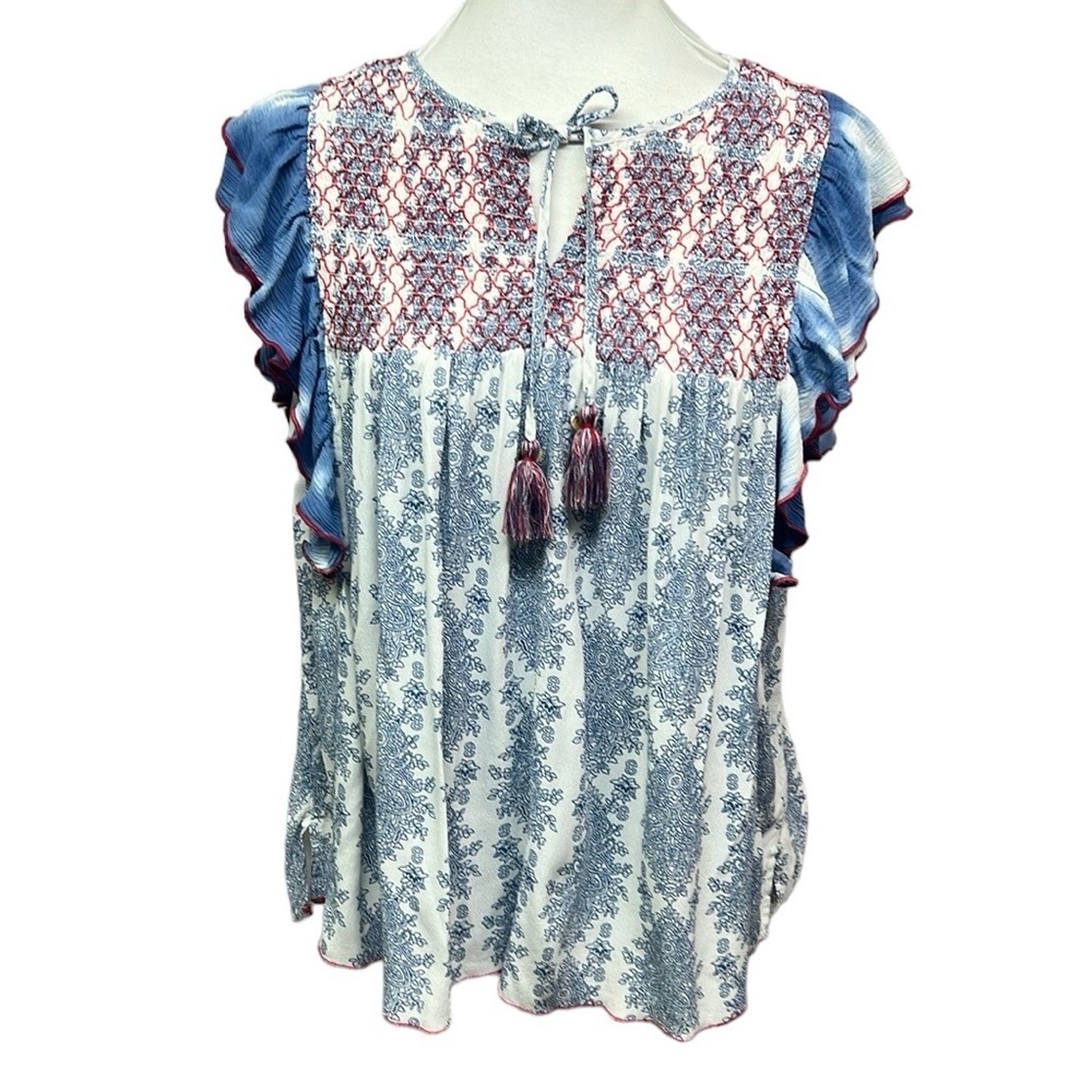 John Mark Flutter Sleeves Blouse Blue